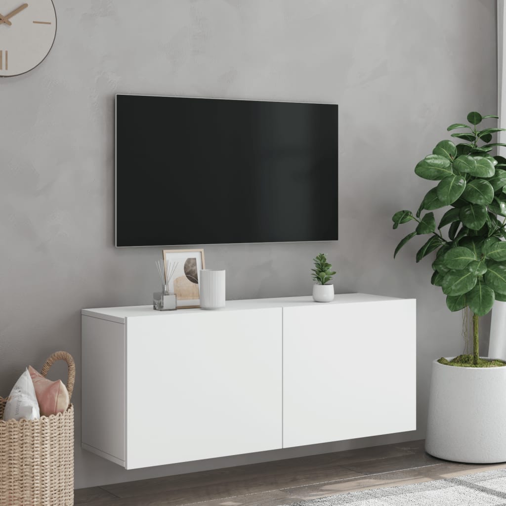 Prie sienos montuojama TV spintelė, baltos spalvos, 100x30x41cm