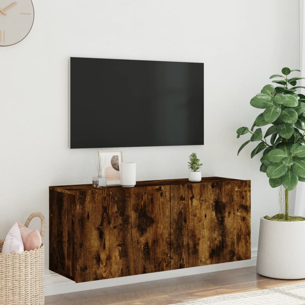 Prie sienos montuojama TV spintelė, dūminio ąžuolo, 100x30x41cm
