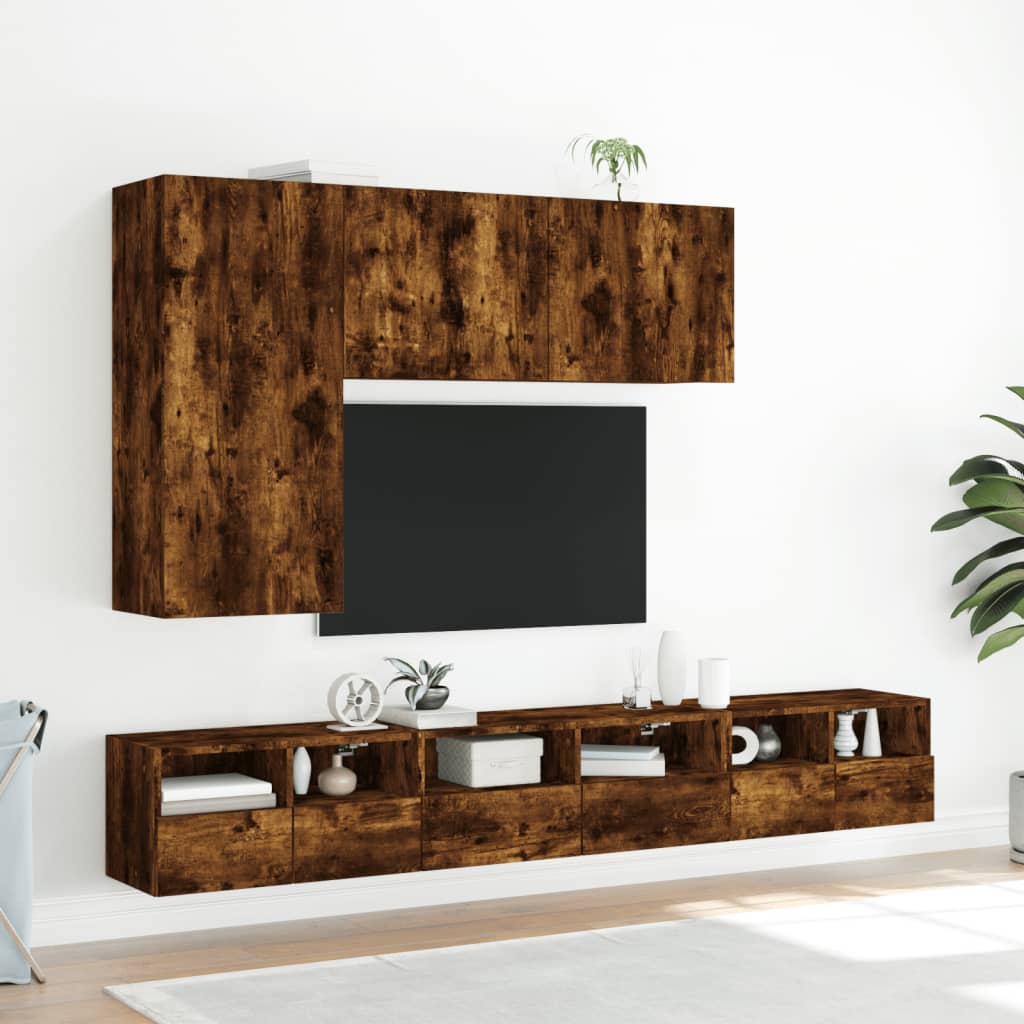 Prie sienos montuojama TV spintelė, dūminio ąžuolo, 100x30x41cm