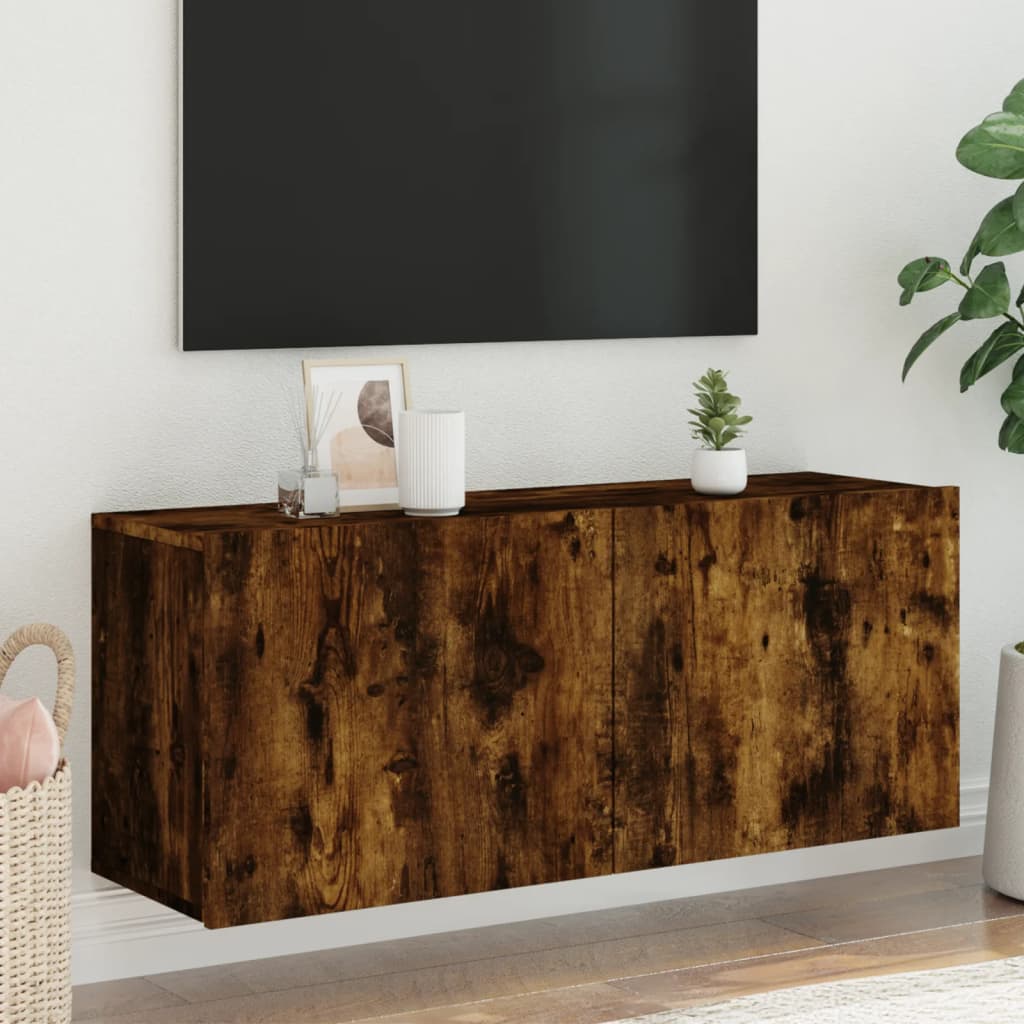 Prie sienos montuojama TV spintelė, dūminio ąžuolo, 100x30x41cm