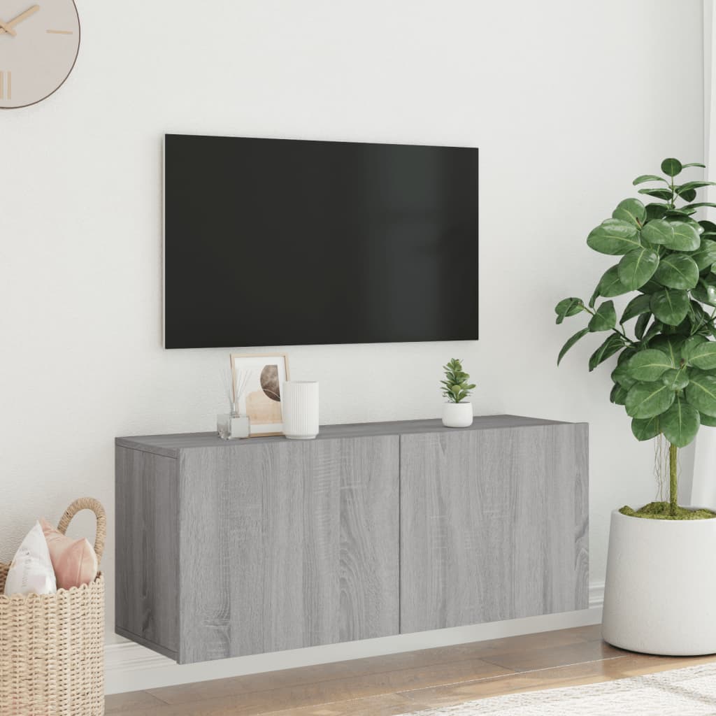 Pie sienas stiprināms TV skapītis, pelēks ozols, 100x30x41cm