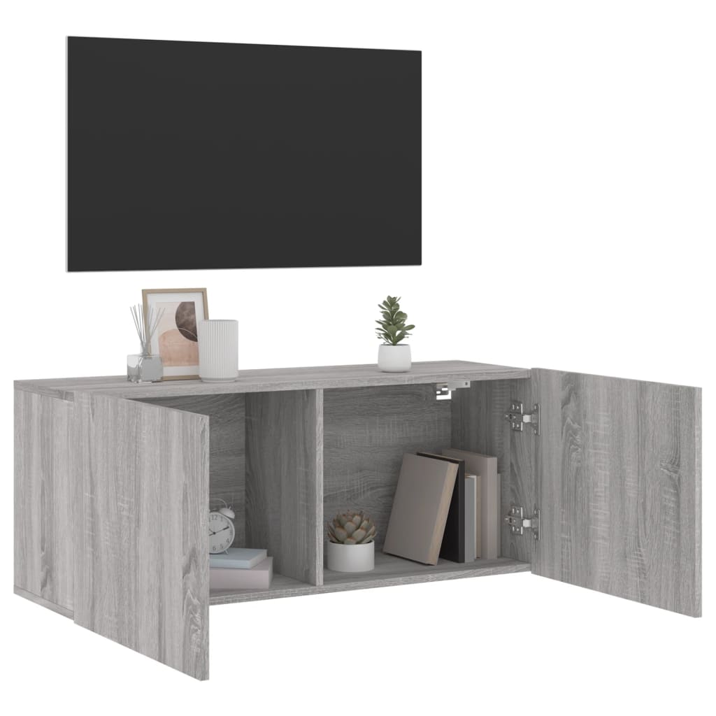 Pie sienas stiprināms TV skapītis, pelēks ozols, 100x30x41cm