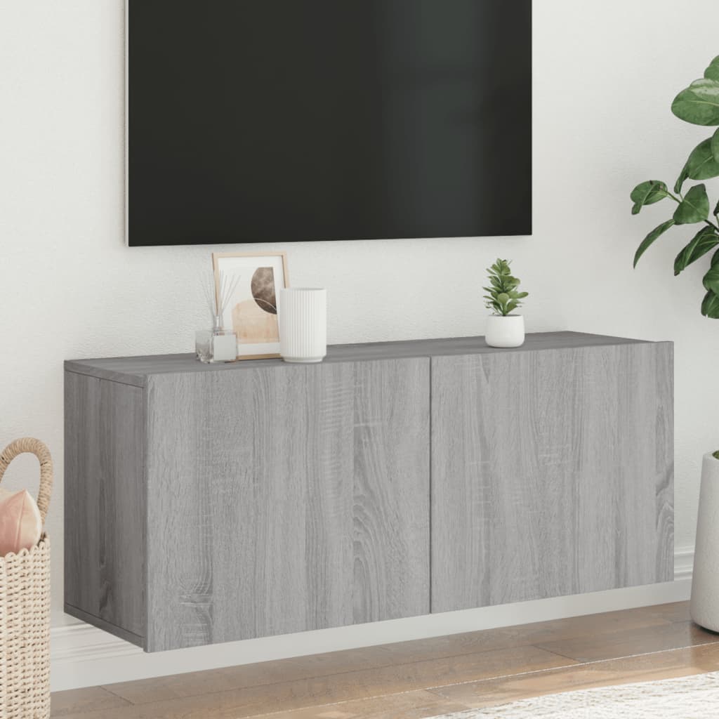 Pie sienas stiprināms TV skapītis, pelēks ozols, 100x30x41cm