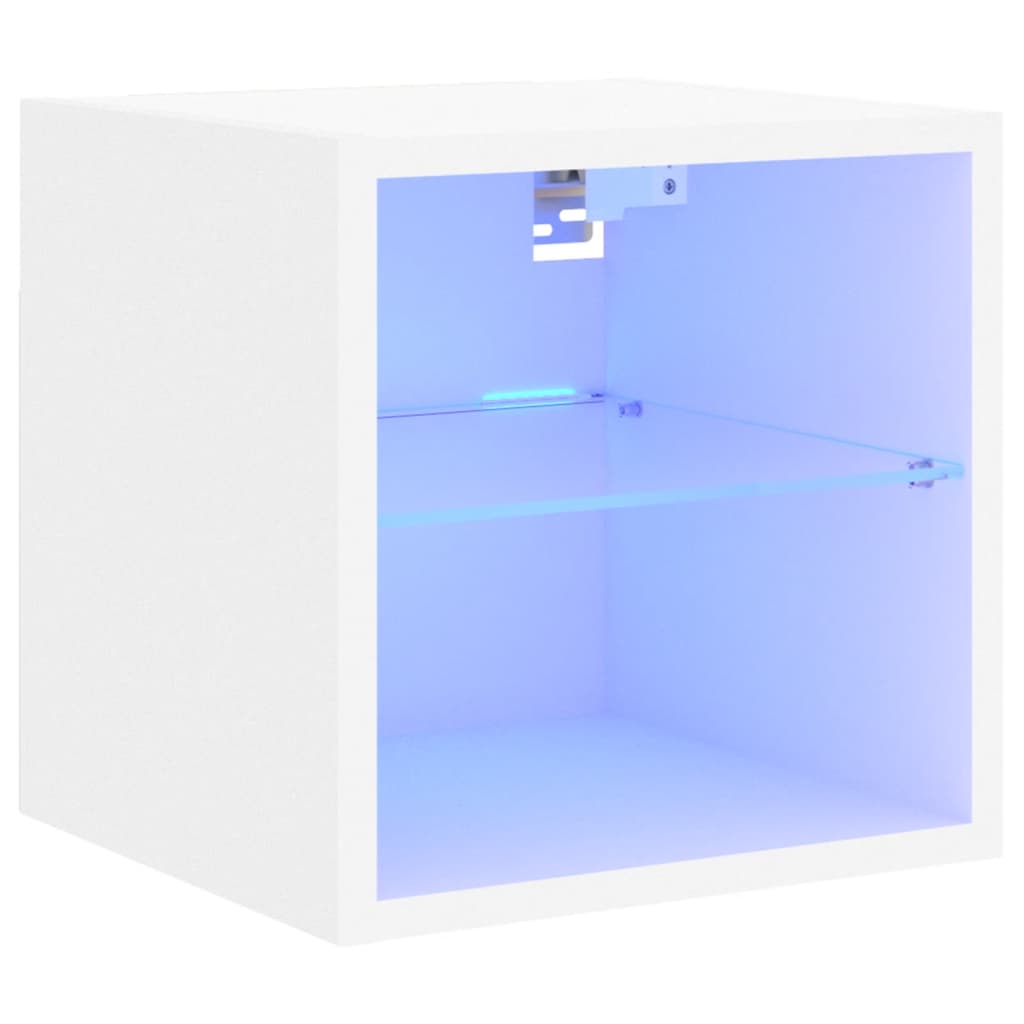 Sieninė TV spintelė su LED lemputėmis, balta, 30x28,5x30cm