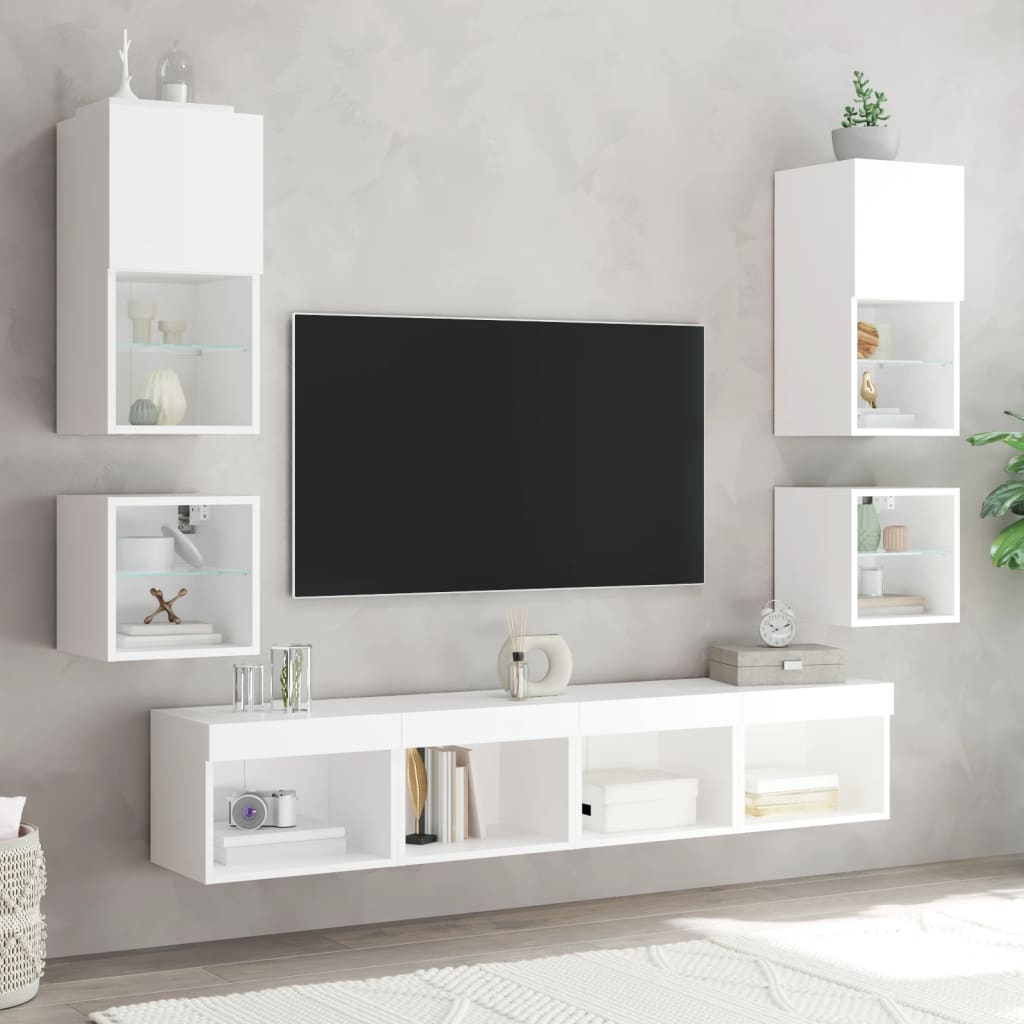 Sieninė TV spintelė su LED lemputėmis, balta, 30x28,5x30cm
