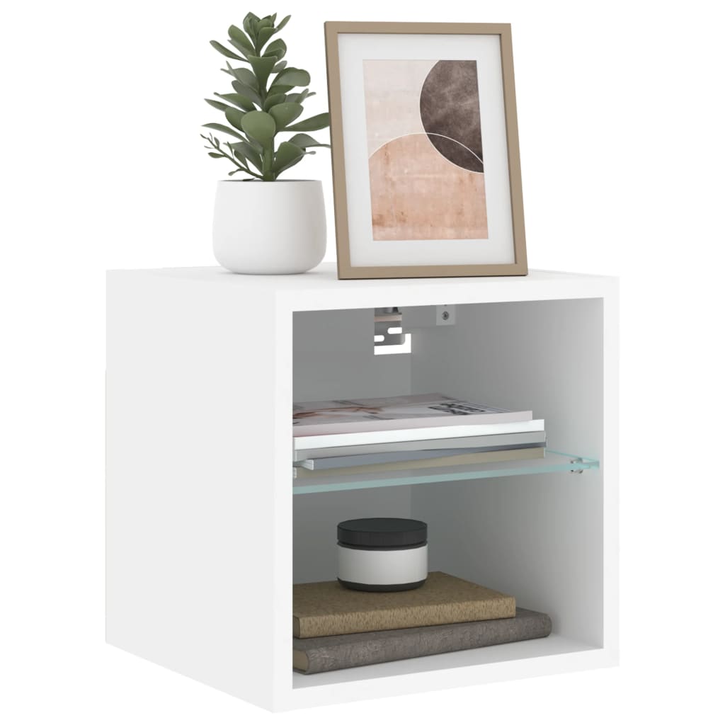Sieninė TV spintelė su LED lemputėmis, balta, 30x28,5x30cm