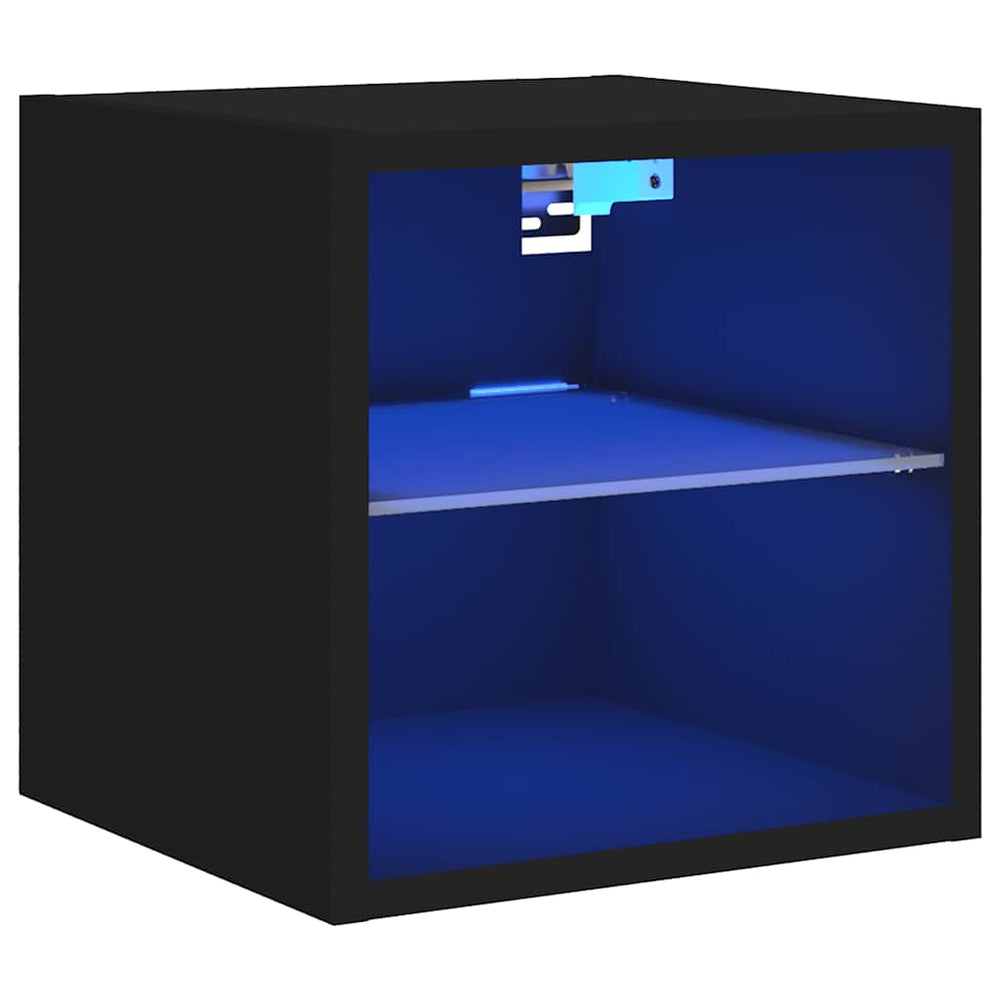 Sieninė TV spintelė su LED lemputėmis, juoda, 30x28,5x30cm