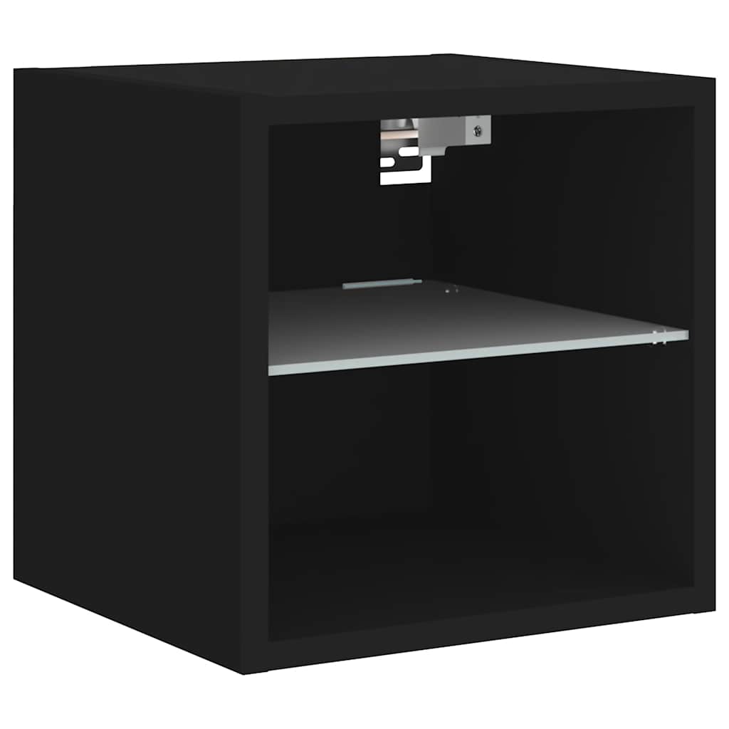 Sieninė TV spintelė su LED lemputėmis, juoda, 30x28,5x30cm