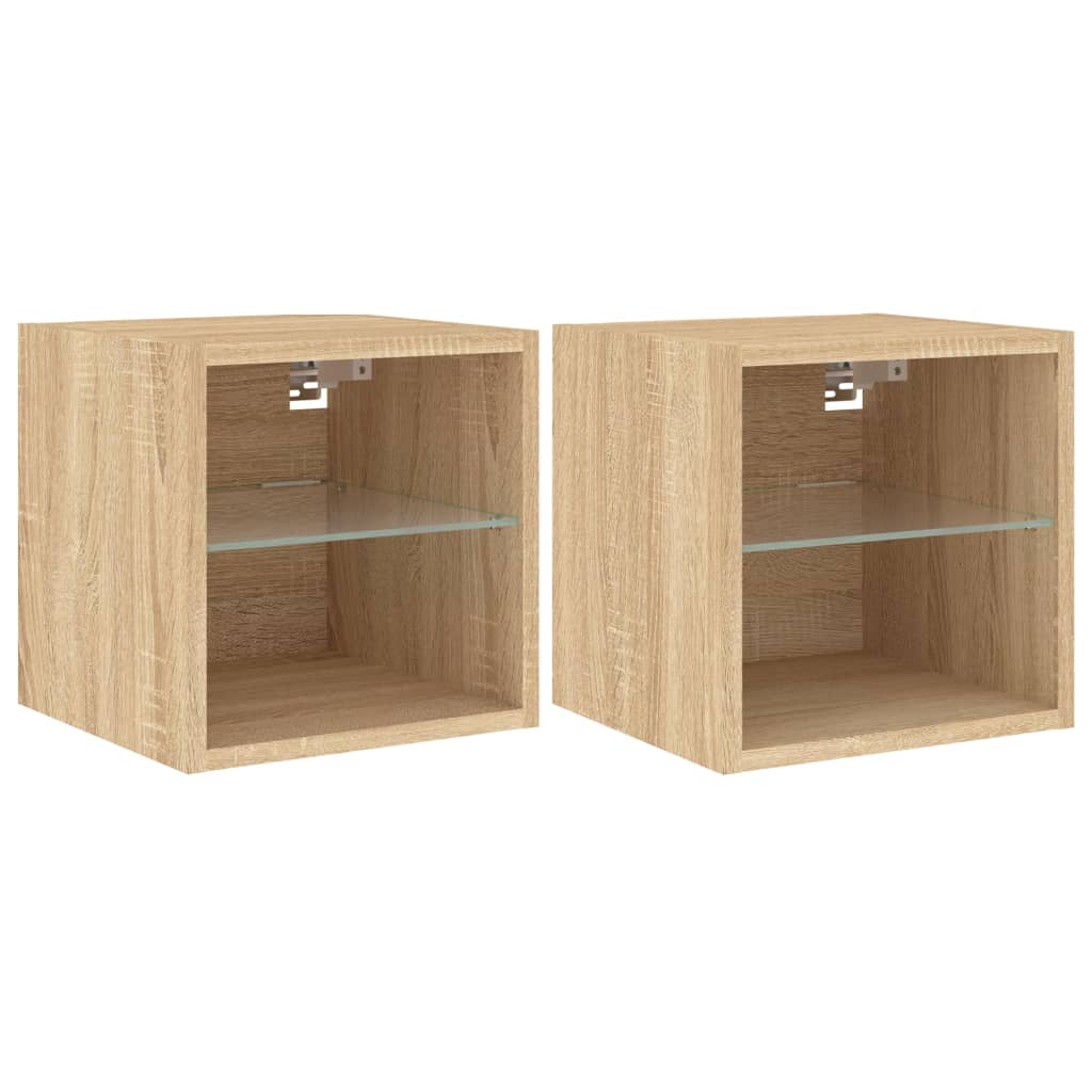 Sieninės TV spintelės su LED, 2vnt., ąžuolo, 30x28,5x30cm