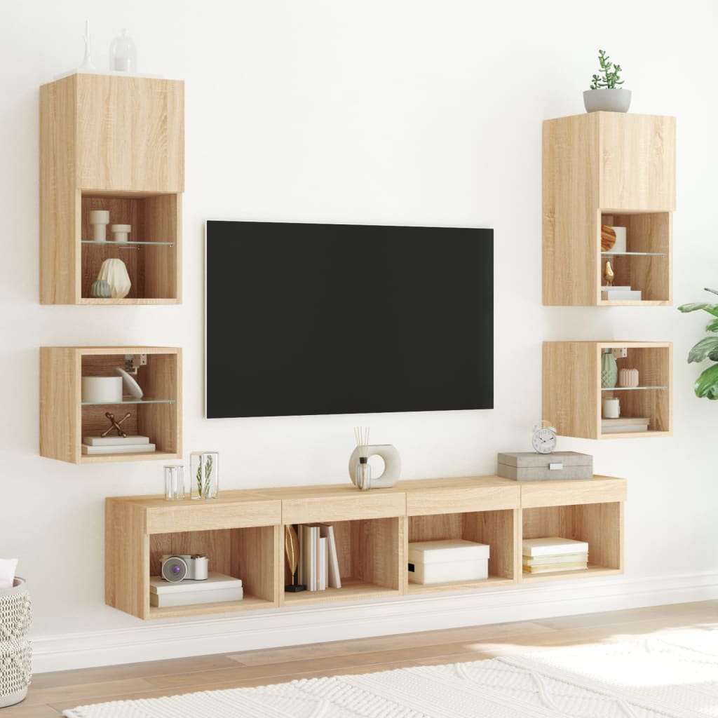 Sieninės TV spintelės su LED, 2vnt., ąžuolo, 30x28,5x30cm