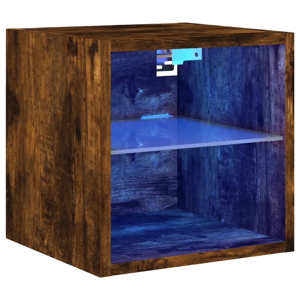 Sieninė TV spintelė su LED lemputėmis, dūminė, 30x28,5x30cm