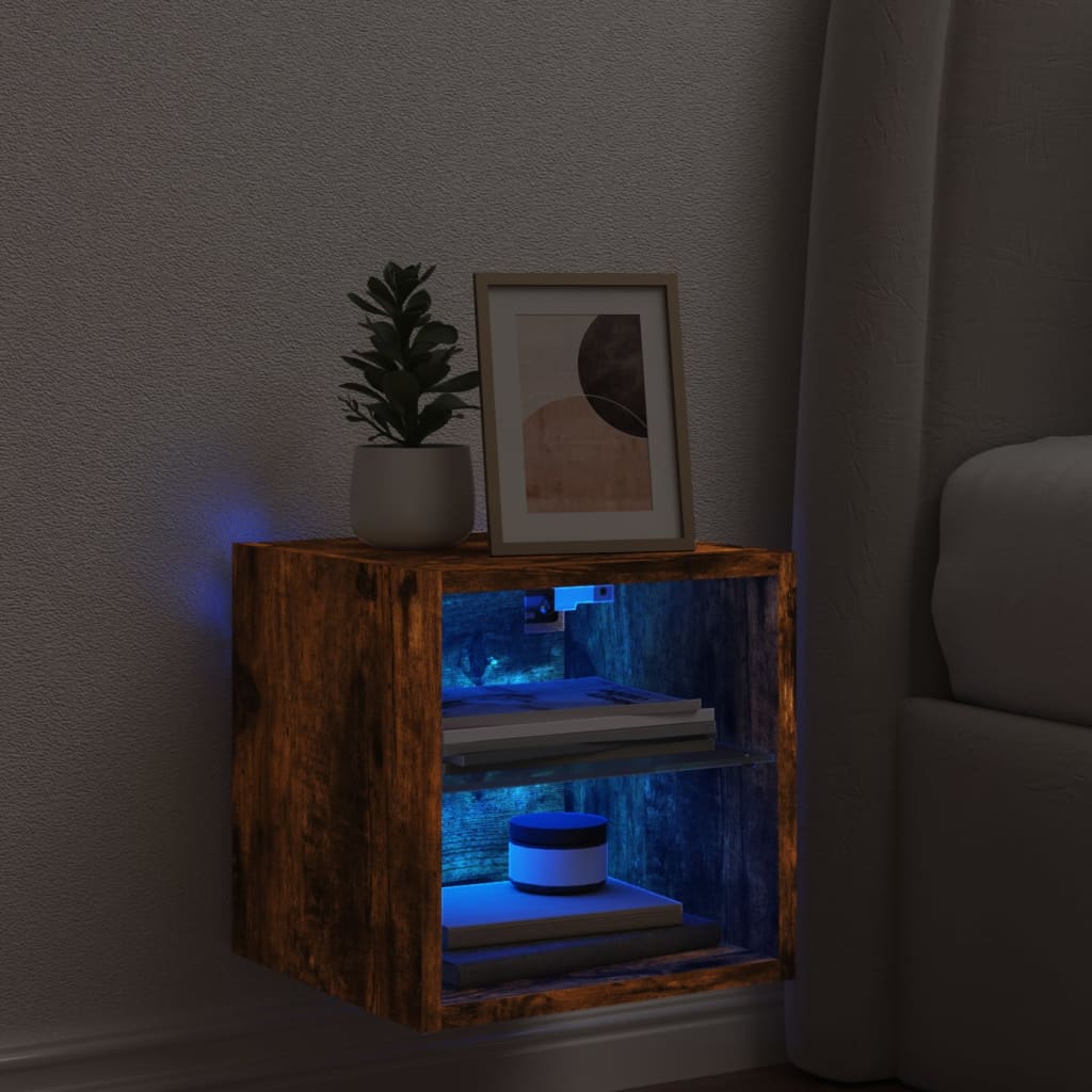 Sieninė TV spintelė su LED lemputėmis, dūminė, 30x28,5x30cm