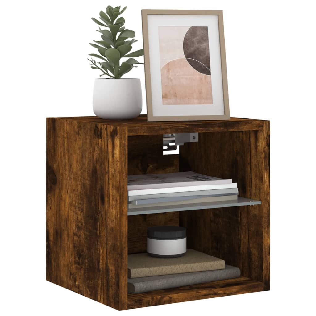 Sieninė TV spintelė su LED lemputėmis, dūminė, 30x28,5x30cm