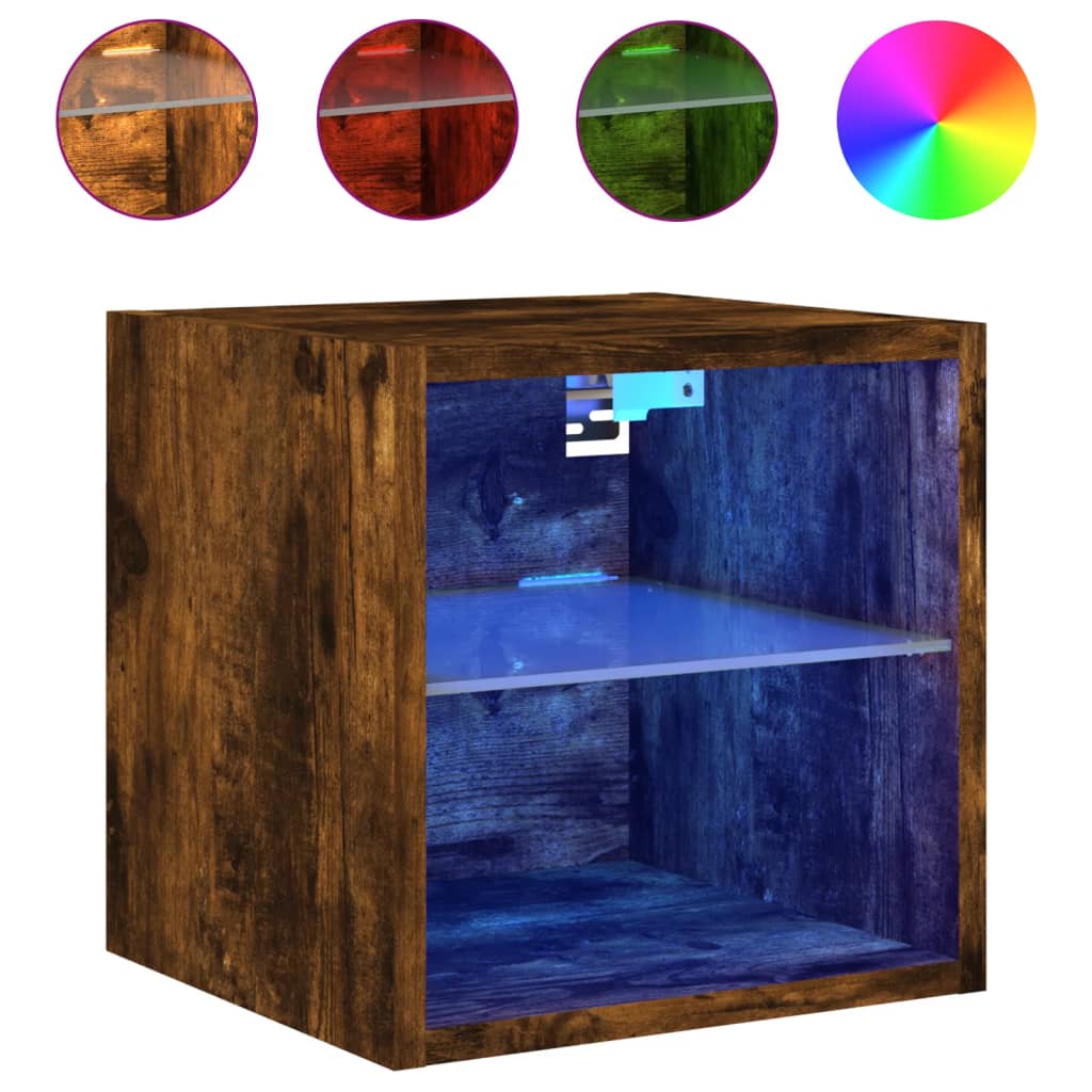 Sieninės TV spintelės su LED, 2vnt., dūminės, 30x28,5x30cm
