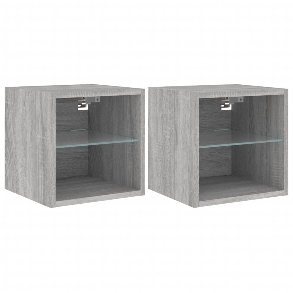 Sieninės TV spintelės su LED, 2vnt., pilkos, 30x28,5x30cm
