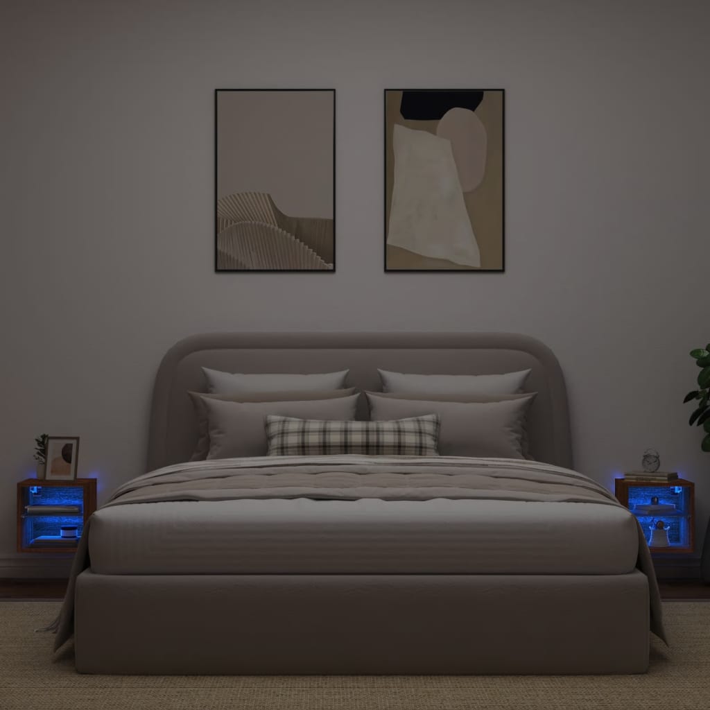 Sieninės TV spintelės su LED, 2vnt., rudos ąžuolo, 30x28,5x30cm
