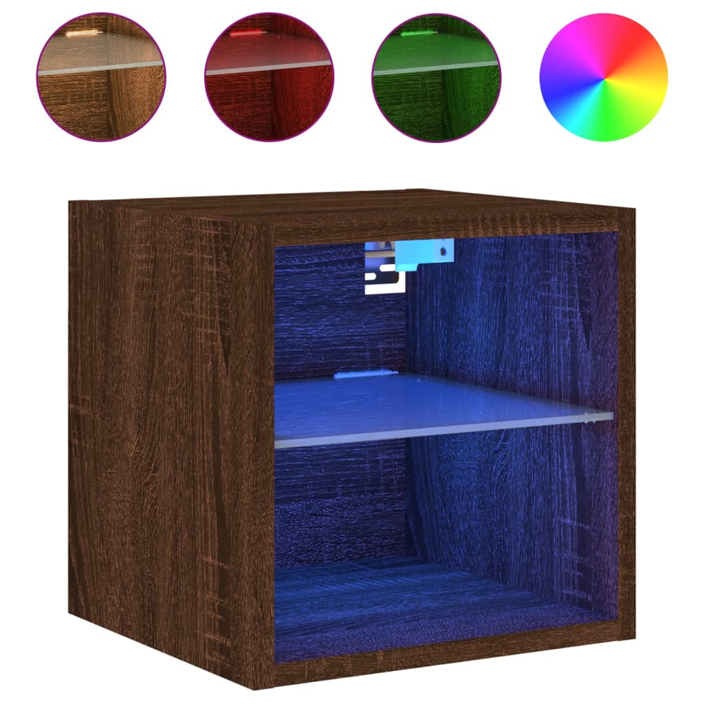 Sieninės TV spintelės su LED, 2vnt., rudos ąžuolo, 30x28,5x30cm