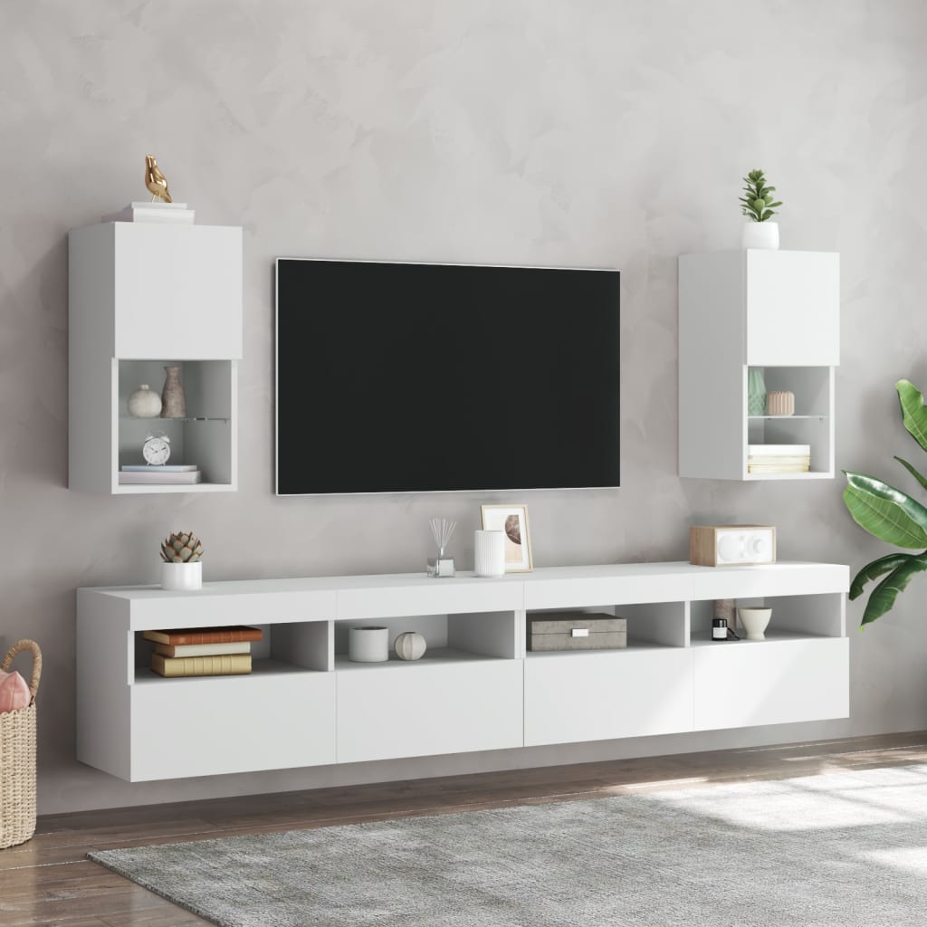 TV spintelės su LED lemputėmis, 2vnt., baltos, 30,5x30x60cm