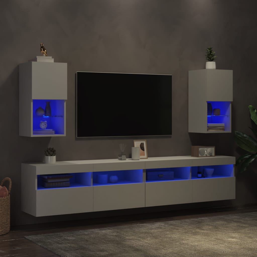 TV spintelės su LED lemputėmis, 2vnt., baltos, 30,5x30x60cm