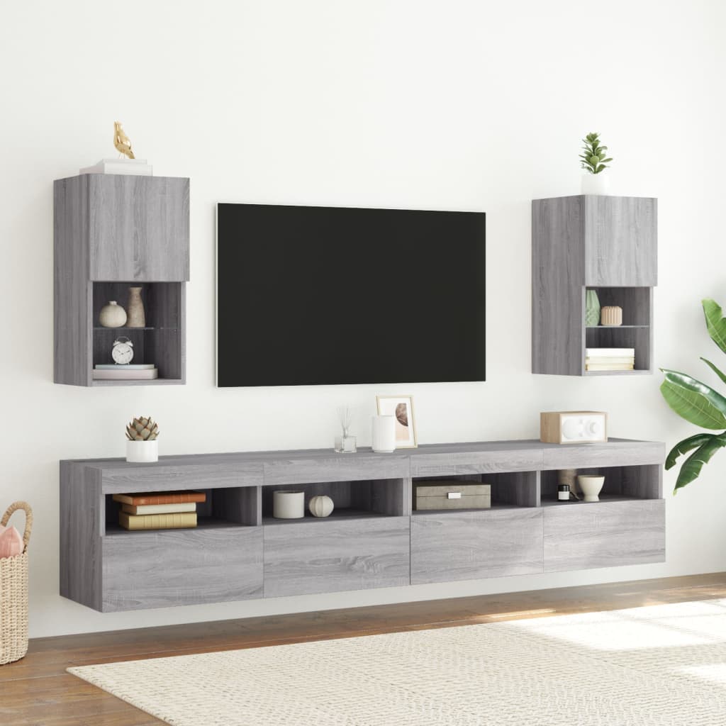 TV skapīši ar LED apgaismojumu, 2 gab., pelēka ozolkoka, 30,5x30x60 cm