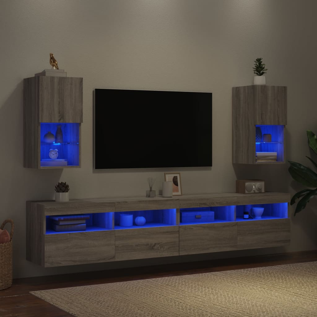 TV skapīši ar LED apgaismojumu, 2 gab., pelēka ozolkoka, 30,5x30x60 cm
