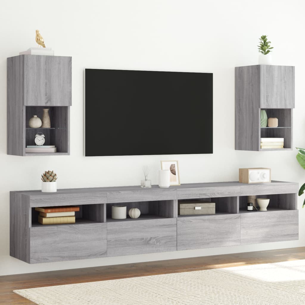 TV skapīši ar LED apgaismojumu, 2 gab., pelēka ozolkoka, 30,5x30x60 cm