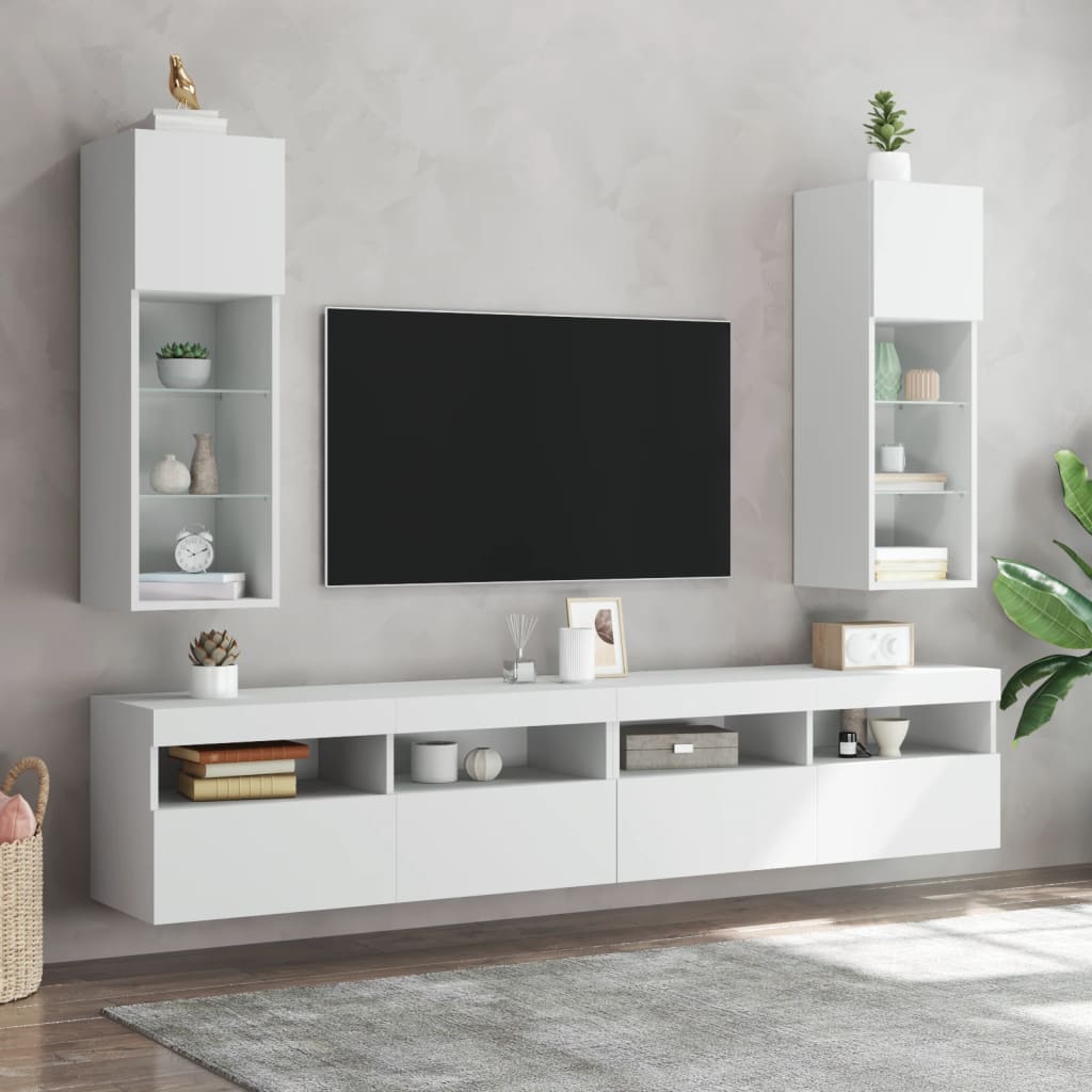 TV skapītis ar LED gaismām, balts, 30,5x30x90cm
