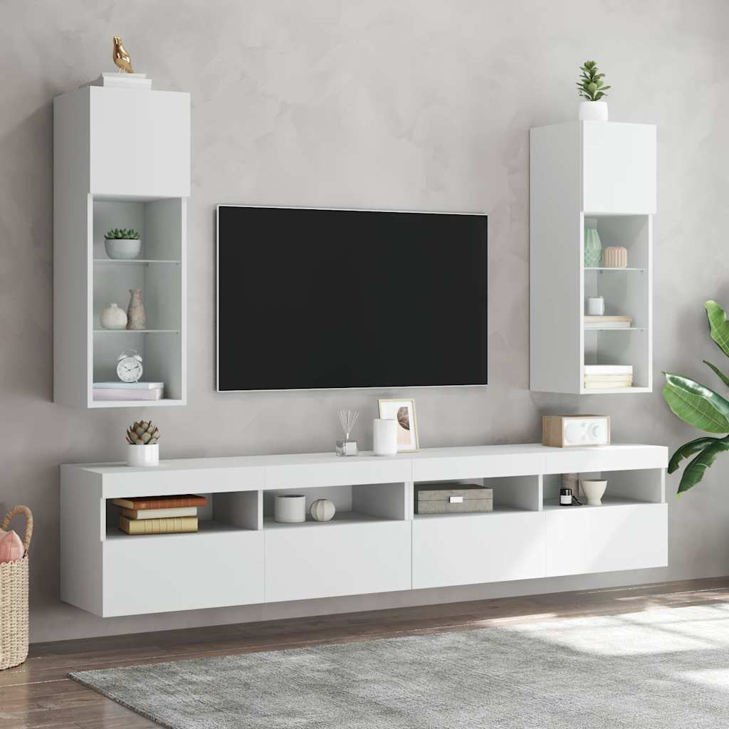 TV spintelė su LED lemputėmis, baltos spalvos, 30,5x30x90cm