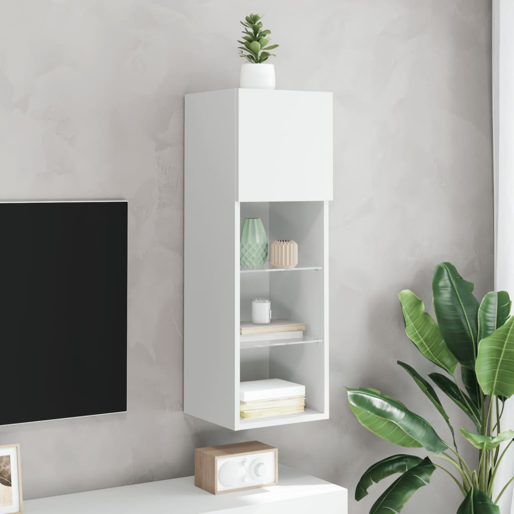 TV skapītis ar LED gaismām, balts, 30,5x30x90cm