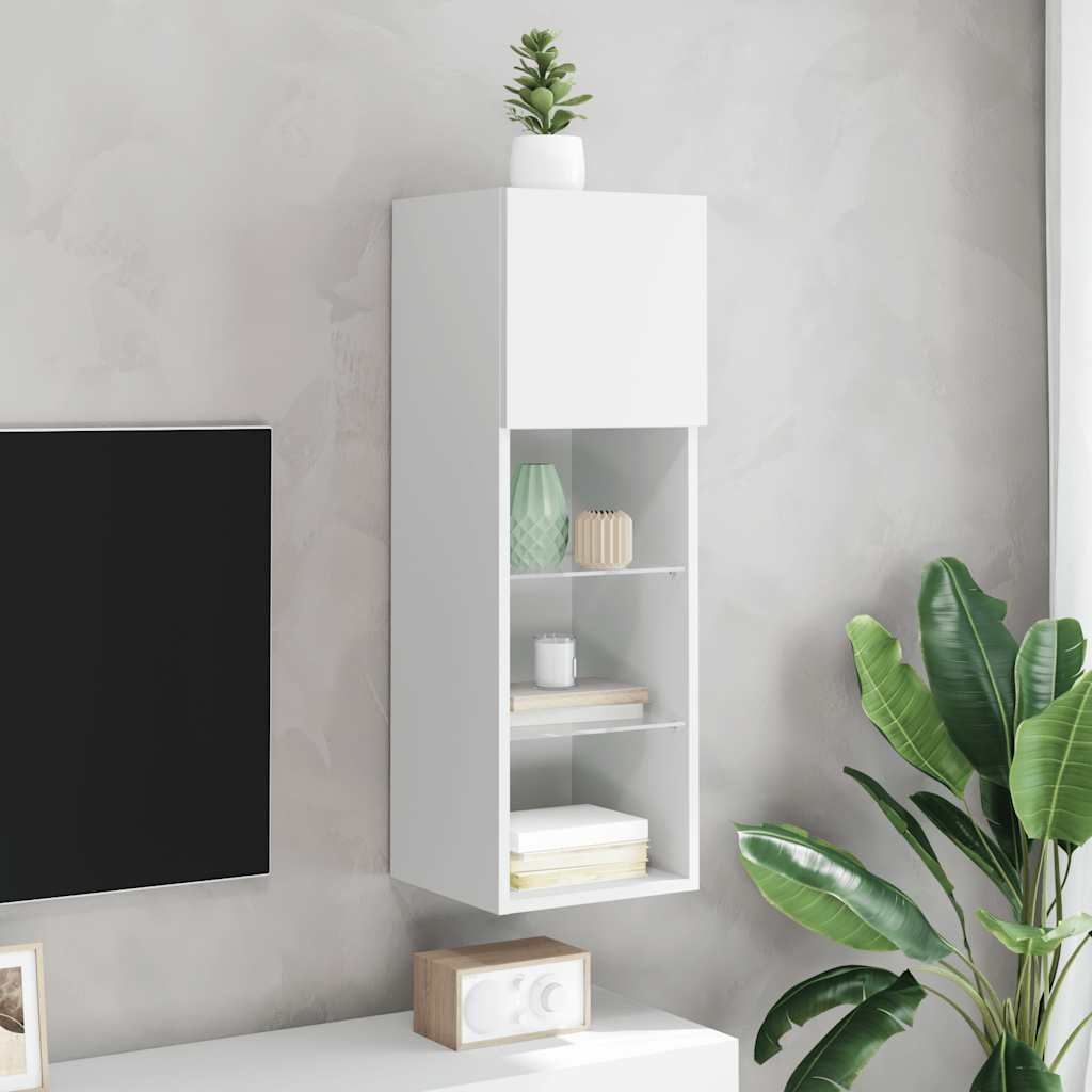 TV spintelė su LED lemputėmis, baltos spalvos, 30,5x30x90cm