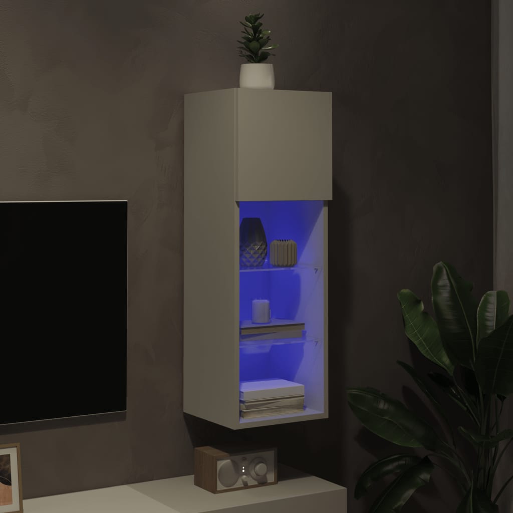 TV skapītis ar LED gaismām, balts, 30,5x30x90cm