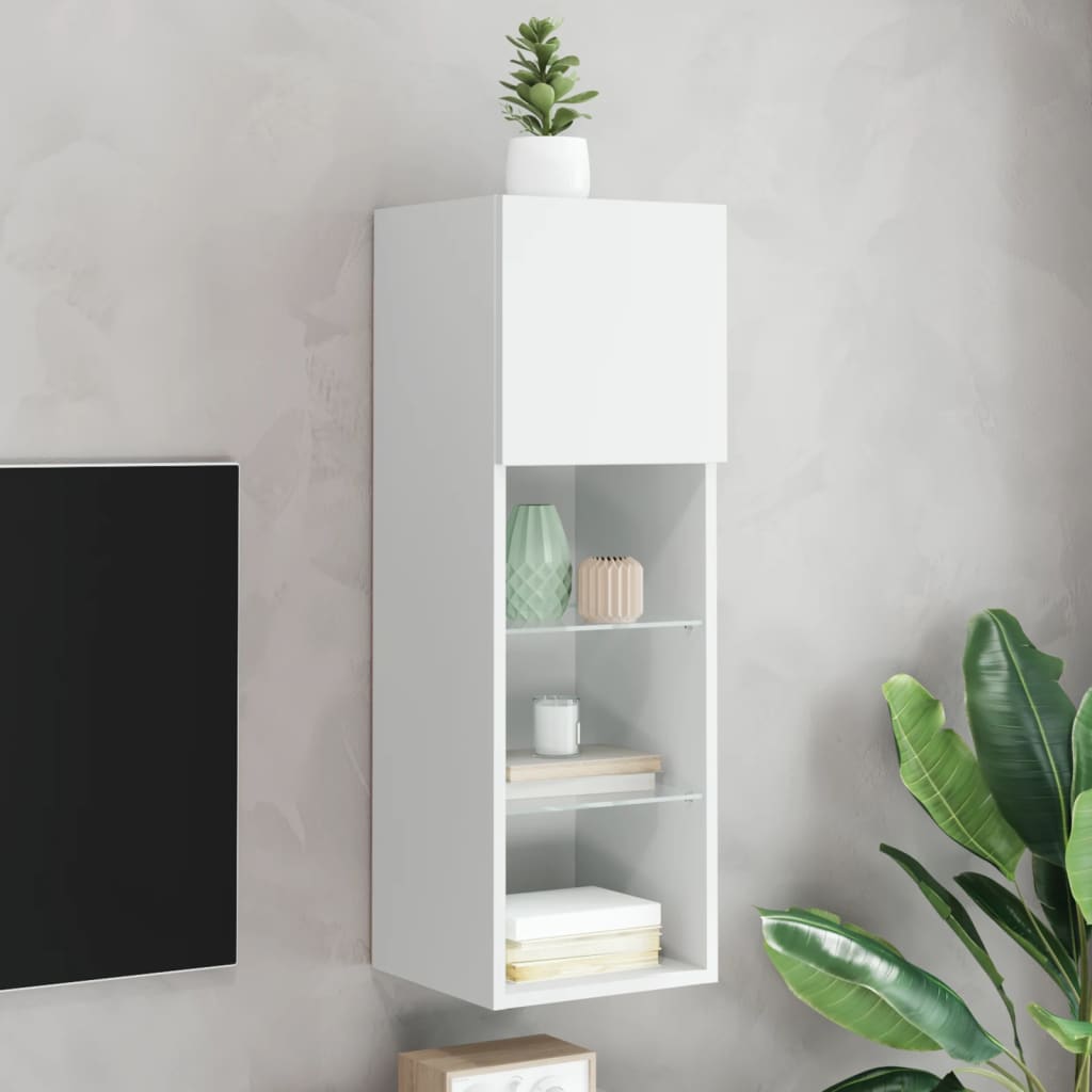 TV skapītis ar LED gaismām, balts, 30,5x30x90cm