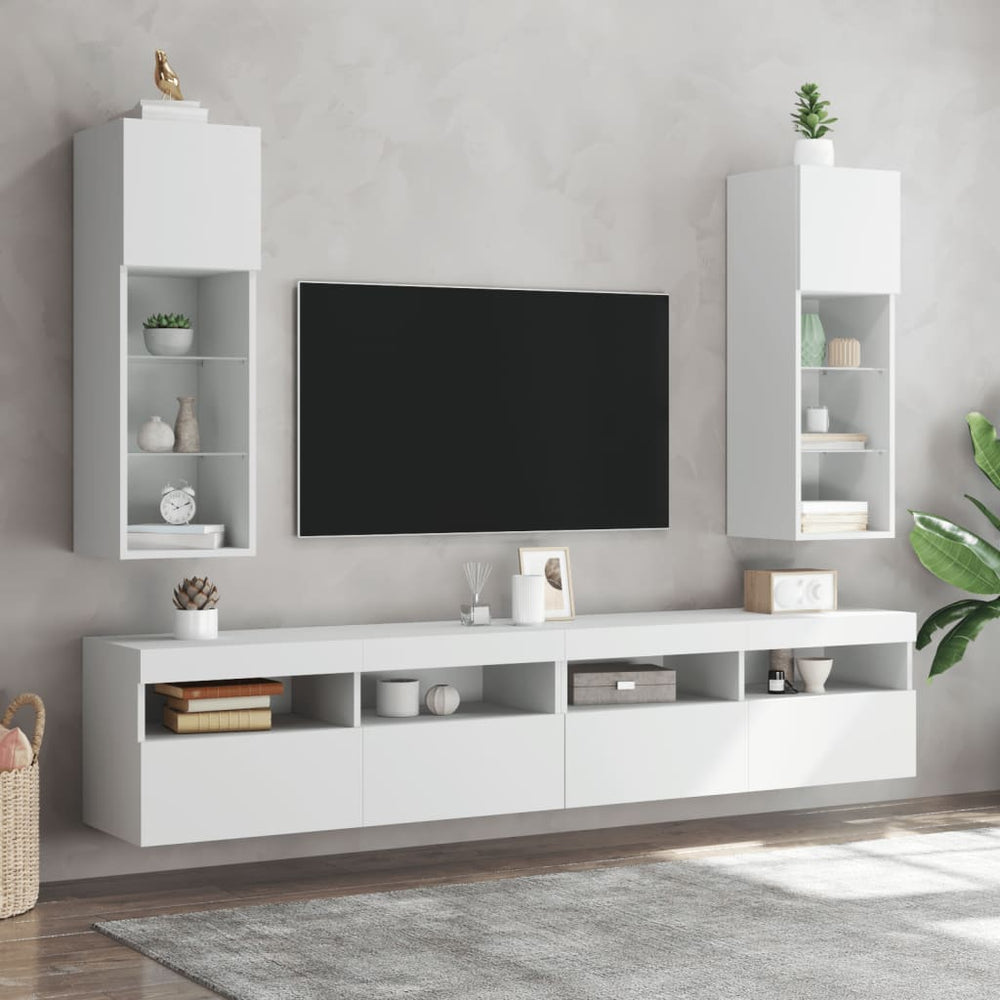 TV spintelės su LED lemputėmis, 2vnt., baltos, 30,5x30x90cm