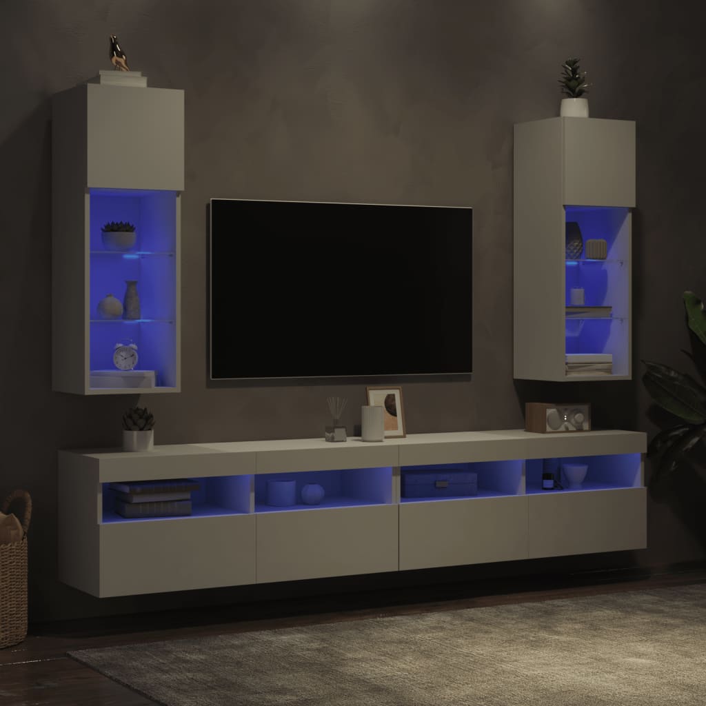 TV spintelės su LED lemputėmis, 2vnt., baltos, 30,5x30x90cm