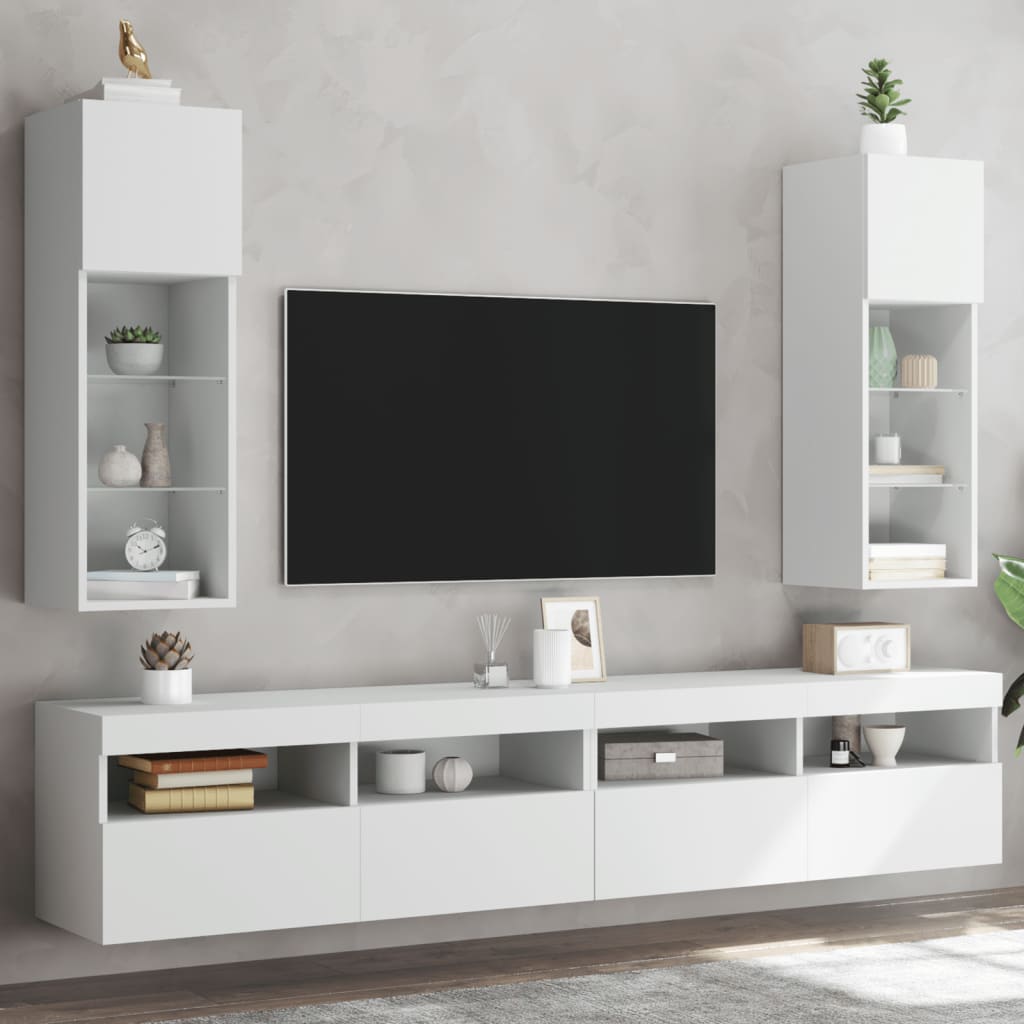 TV spintelės su LED lemputėmis, 2vnt., baltos, 30,5x30x90cm