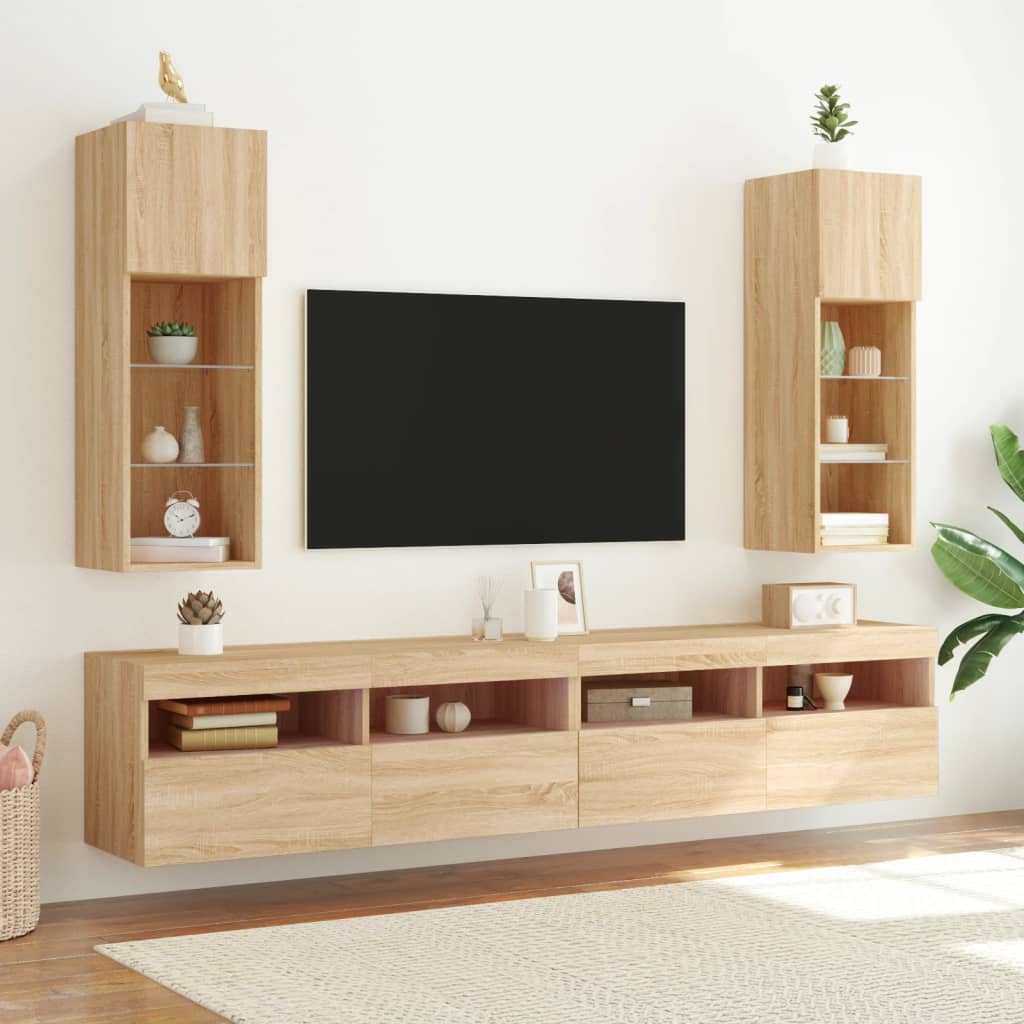 TV spintelė su LED lemputėmis, ąžuolo spalvos, 30,5x30x90cm