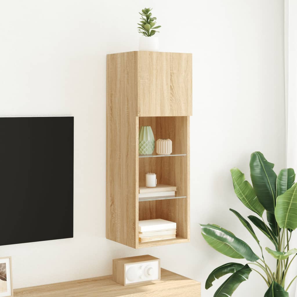 TV spintelė su LED lemputėmis, ąžuolo spalvos, 30,5x30x90cm
