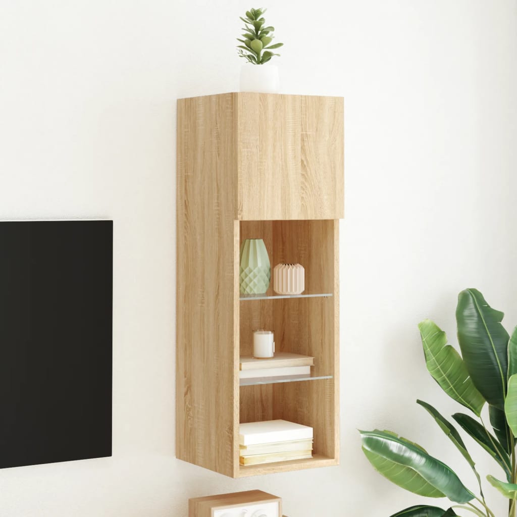 TV spintelė su LED lemputėmis, ąžuolo spalvos, 30,5x30x90cm