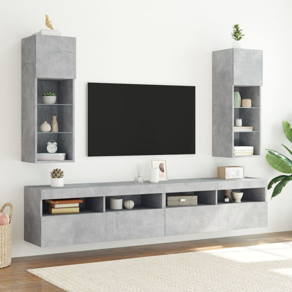 TV spintelės su LED lemputėmis, 2vnt., betono, 30,5x30x90cm