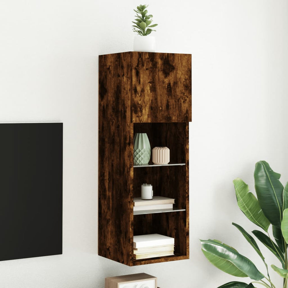 TV spintelė su LED lemputėmis, dūminio ąžuolo, 30,5x30x90cm