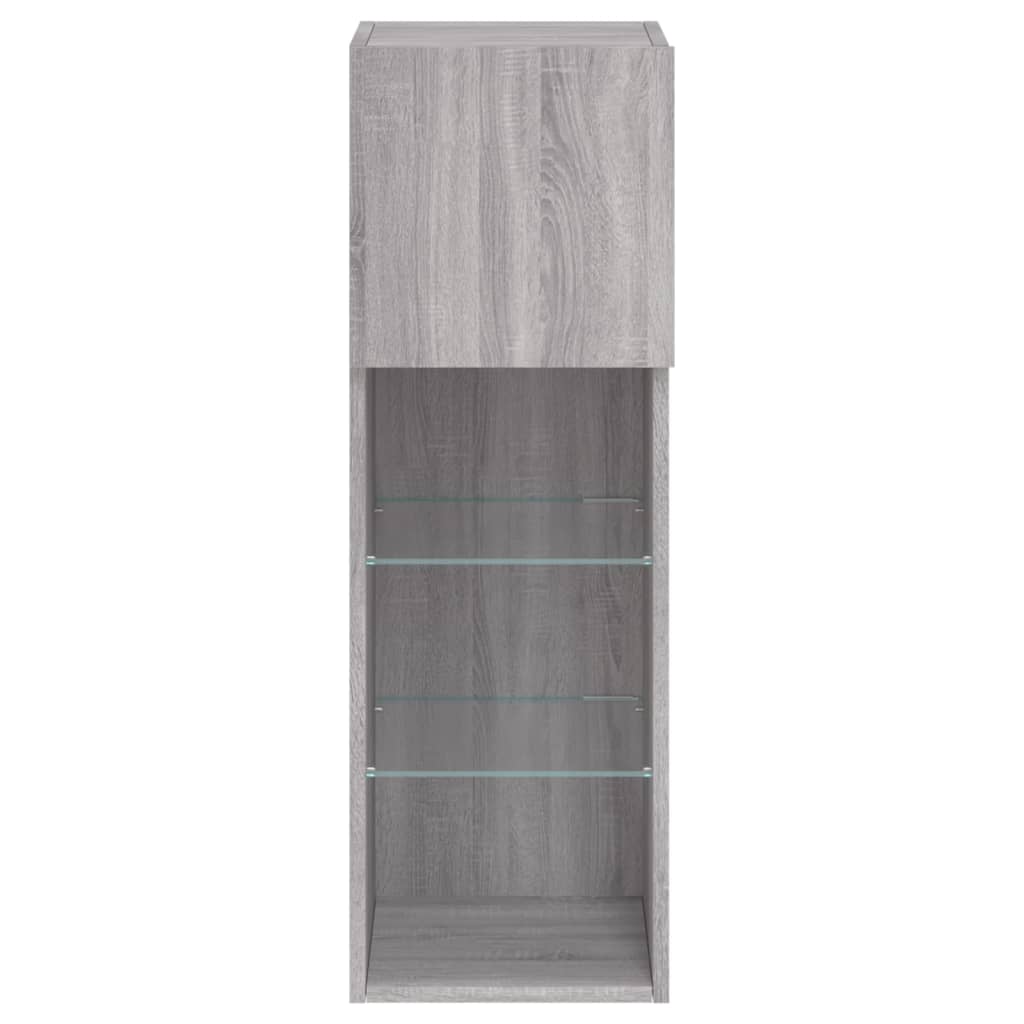 TV spintelė su LED lemputėmis, pilka ąžuolo, 30,5x30x90cm