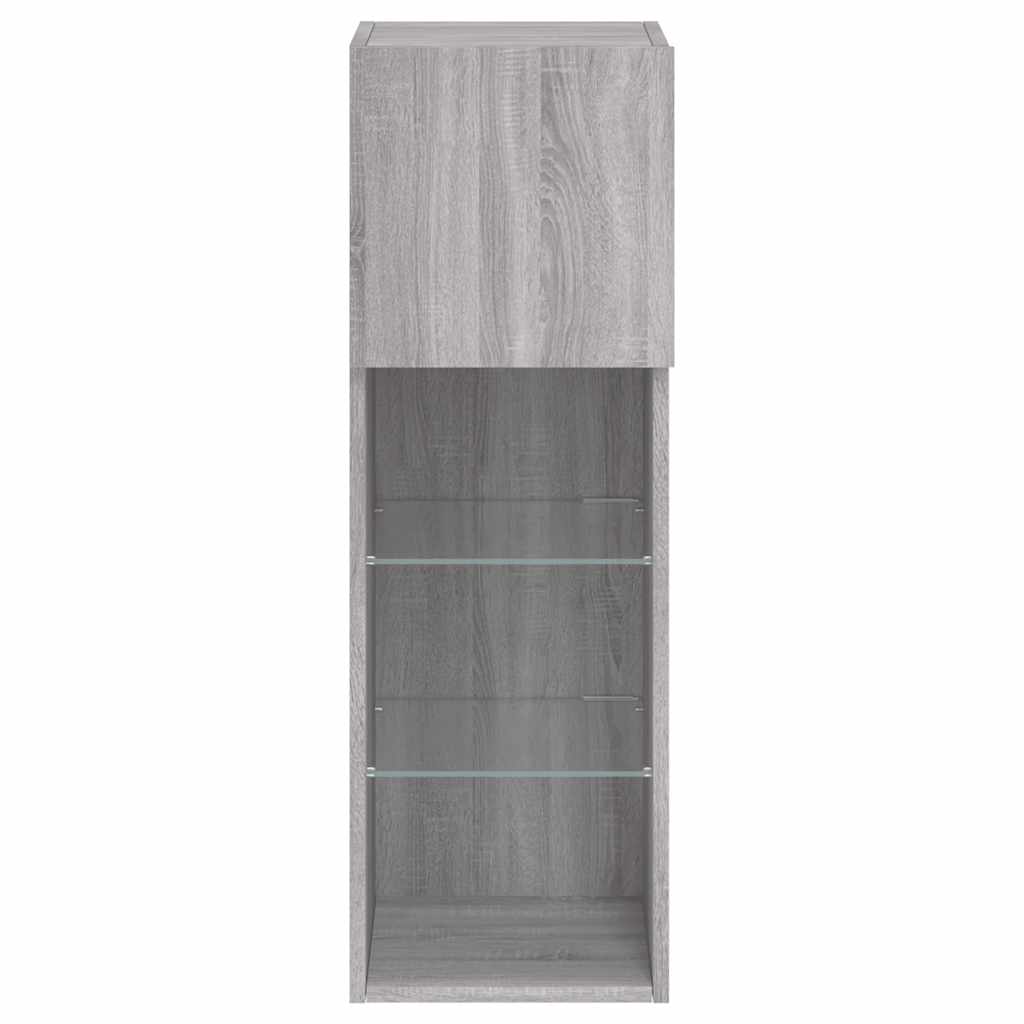 TV spintelė su LED lemputėmis, pilka ąžuolo, 30,5x30x90cm