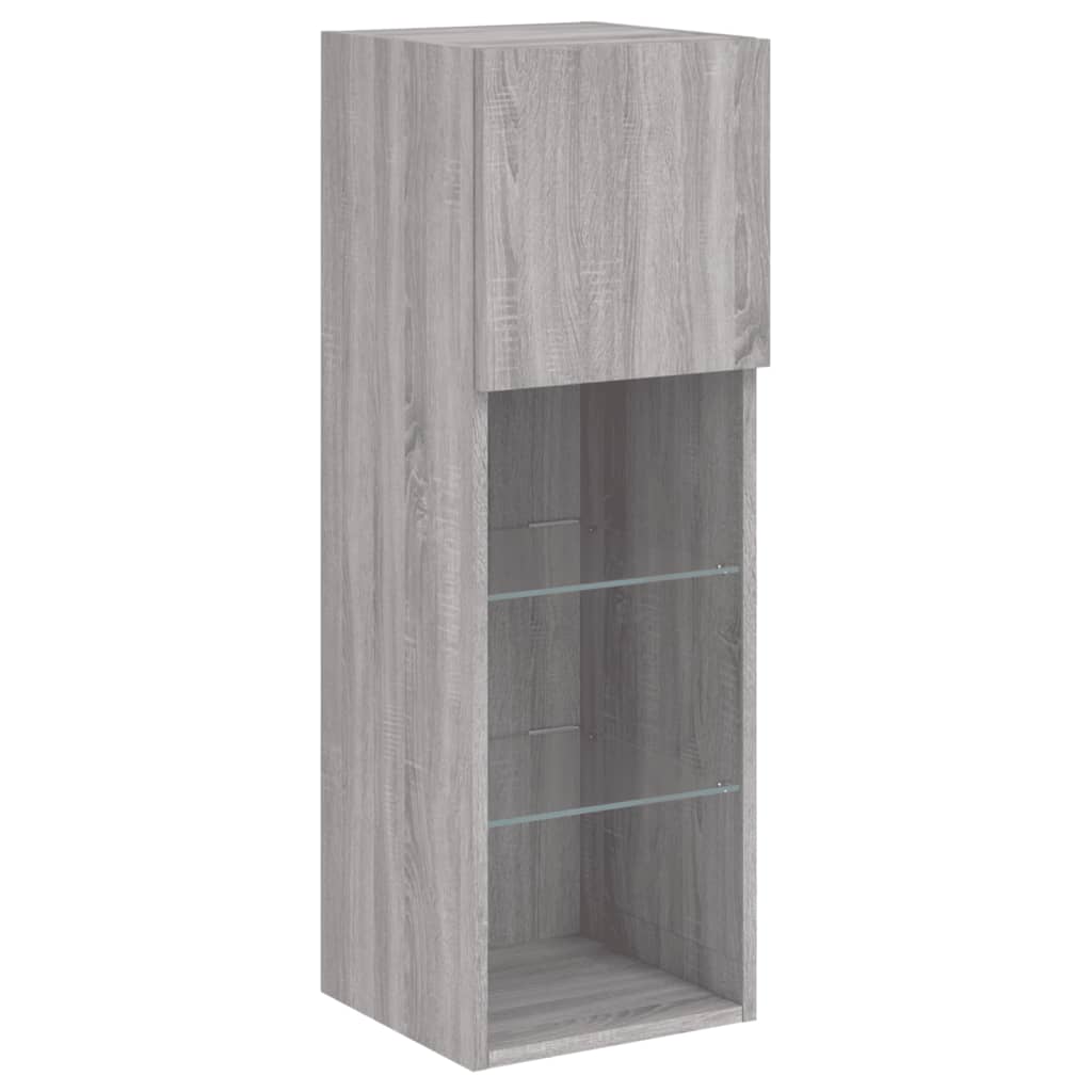 TV spintelės su LED, 2vnt., pilkos ąžuolo, 30,5x30x90cm