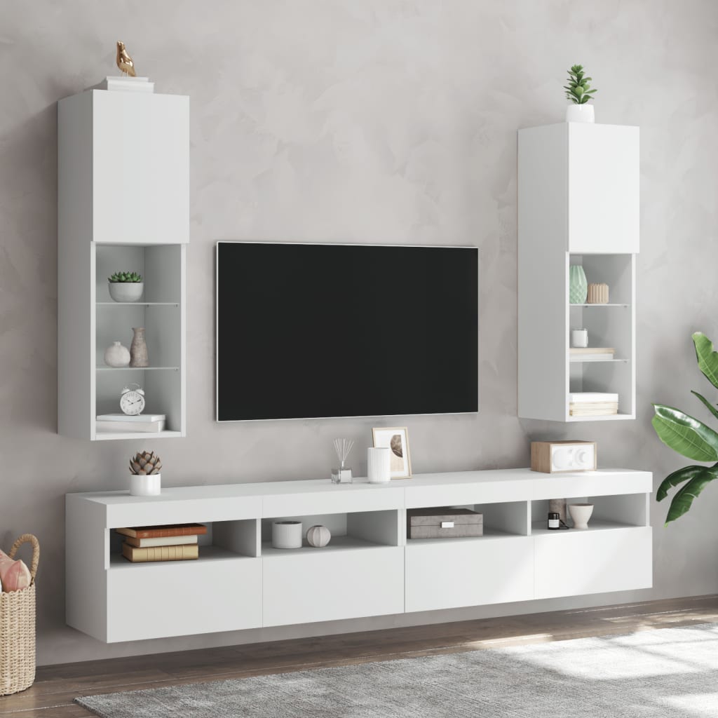 TV skapītis ar LED apgaismojumu, balts, 30,5x30x102 cm