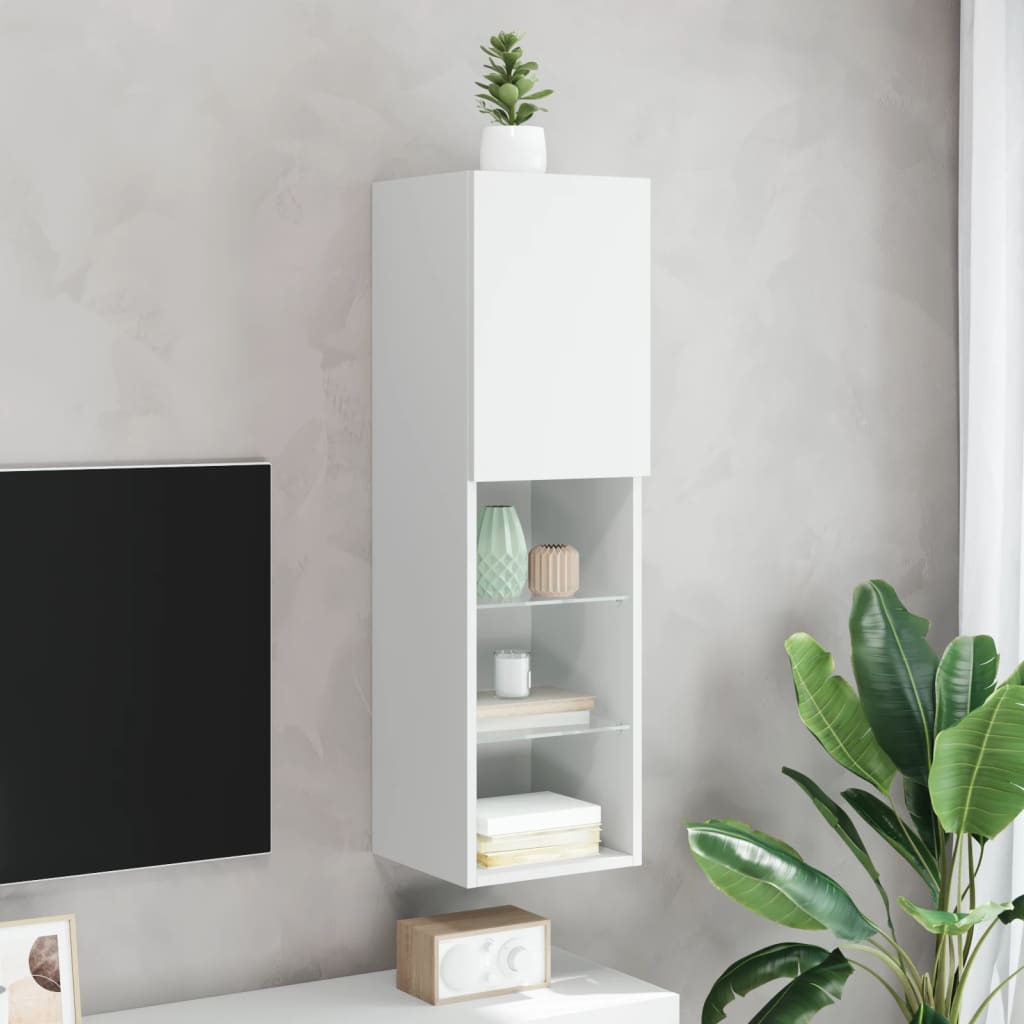 TV spintelė su LED lemputėmis, baltos spalvos, 30,5x30x102cm
