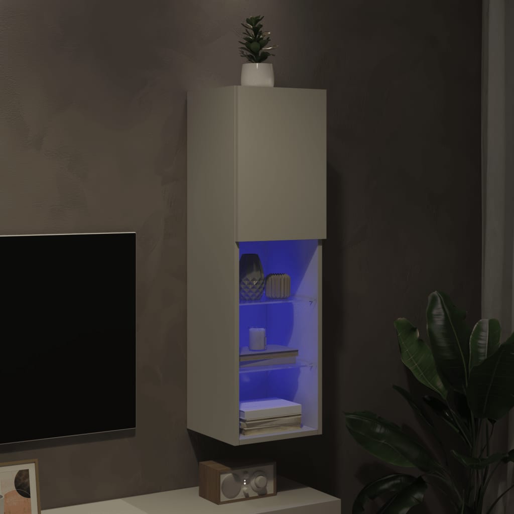 TV skapītis ar LED apgaismojumu, balts, 30,5x30x102 cm