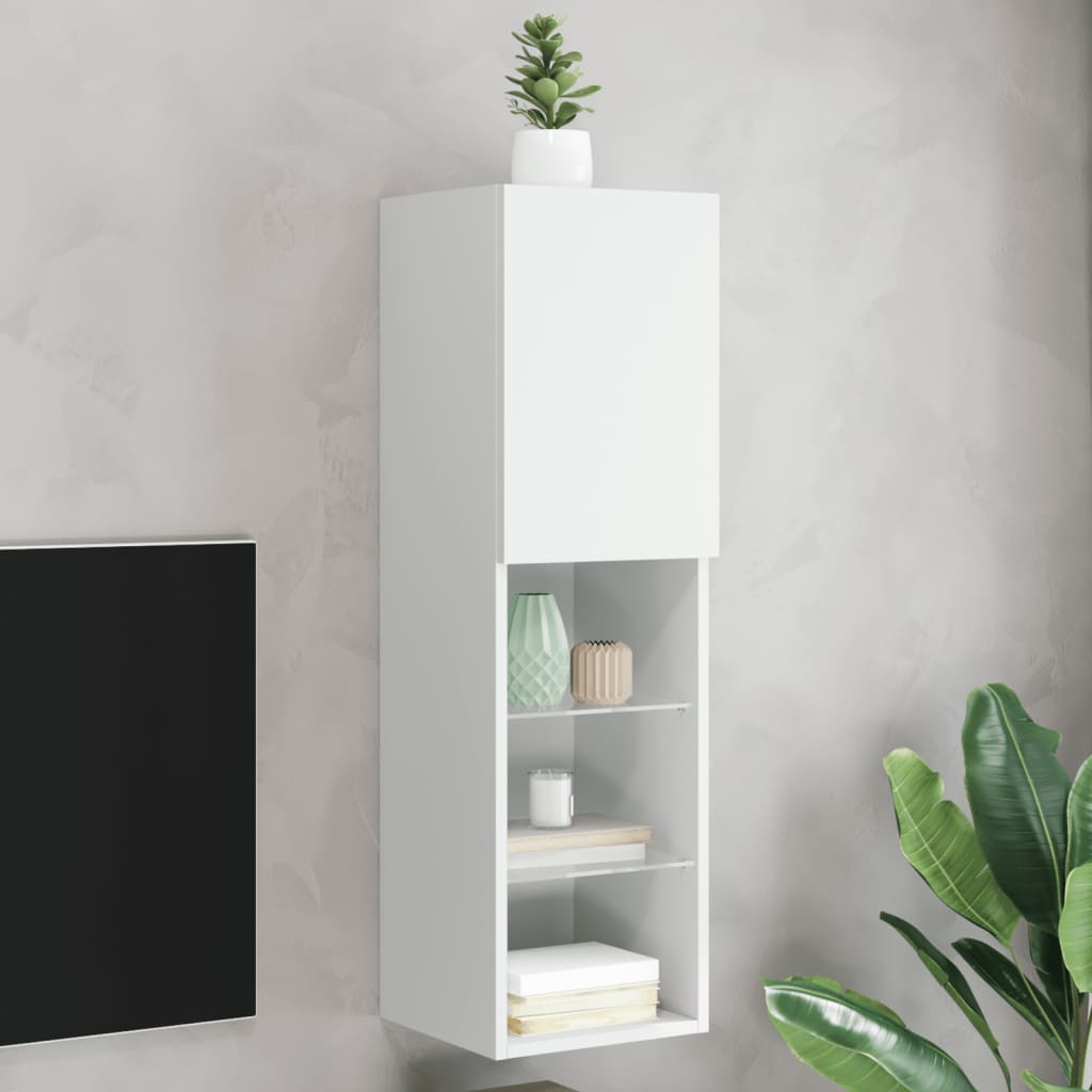 TV skapītis ar LED apgaismojumu, balts, 30,5x30x102 cm