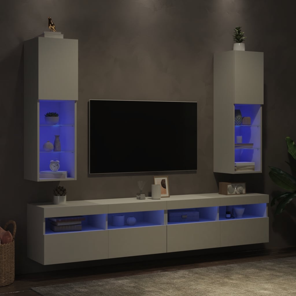 TV spintelės su LED lemputėmis, 2vnt., baltos, 30,5x30x102cm