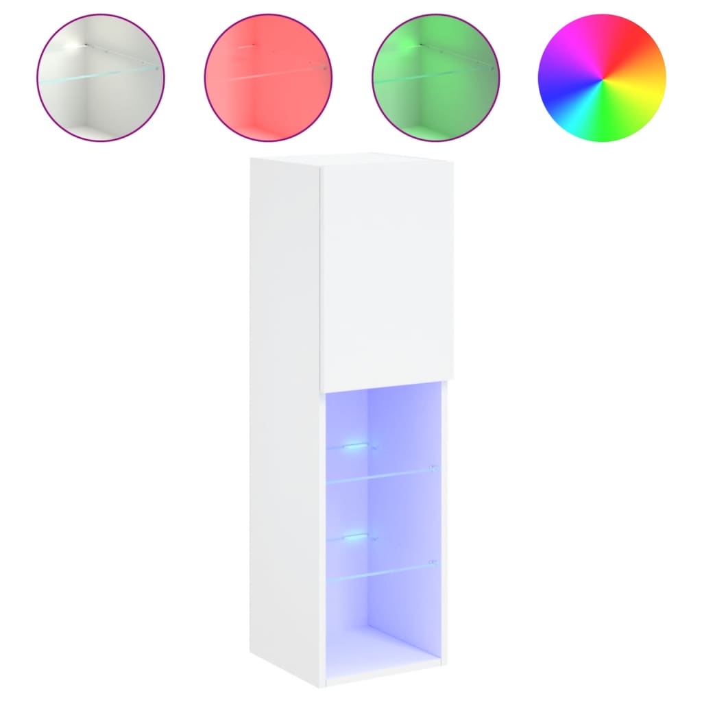 TV spintelės su LED lemputėmis, 2vnt., baltos, 30,5x30x102cm