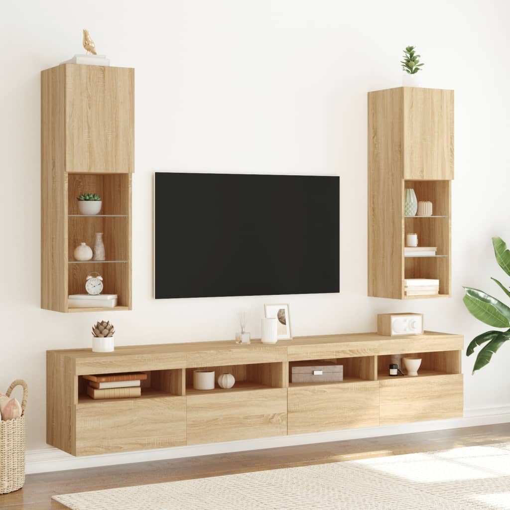 TV skapji ar LED gaismām, 2 gab., ozolkoka, 30,5x30x102cm